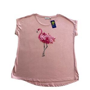 KIWI FRESH WOMEN’S XL FANCY FLAMINGO SHORT SLEEVE TSHIRT